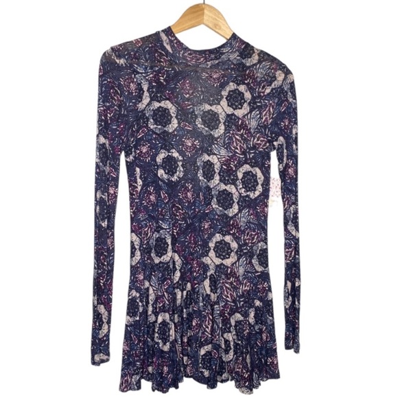 ✨NWT Free People Plum Purple Annabelle Printed Tunic Mini Dress Size L - Picture 2 of 8